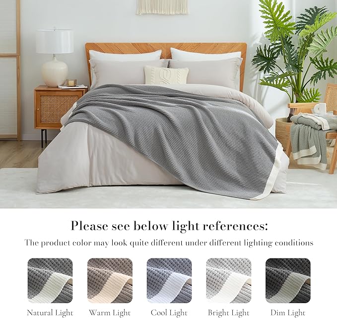 Amélie Home Waffle Throw Blanket for Couch, Soft Cozy Chenille Knit Blanket Warm Decorative Throw for Sofa, 50"x60", Grey