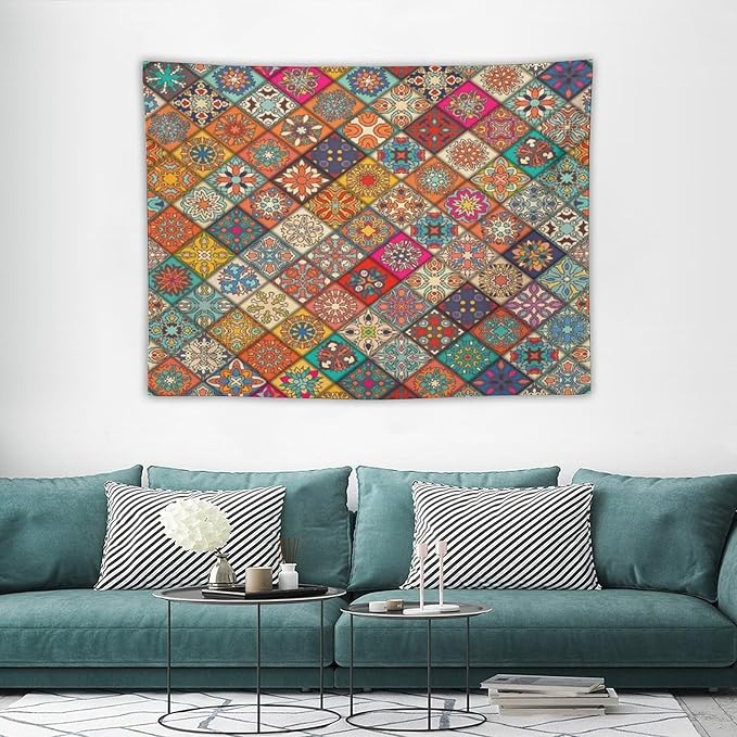 Kurtect Bohemian Tapestry,Vintage Style Colorful Geometric Stripe Abstract Pattern Tapestries for Party Beach Picnic Blankets Tablecloths Living Room Wall Deocr, 30x40 in