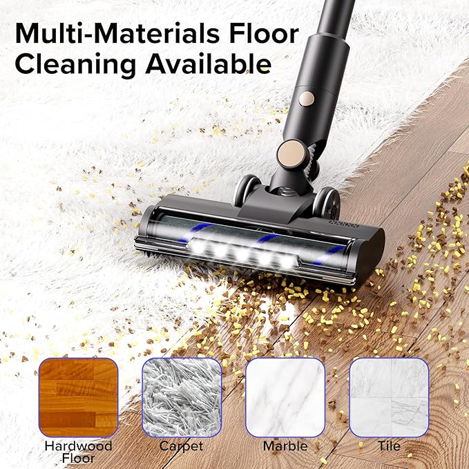 ZAFRO Cordless Vacuum Cleaner, Handheld Lightweight Stick Vacuum with LED Control Panel, 2 Cleaning Modes, Powerful Suction, Rechargeable Cordless Vacuum for Hardwood Floor, Tile, Carpet, Pet Hair
