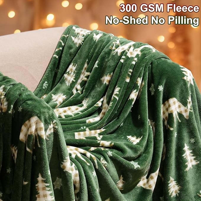 PHF Printed Fleece Blanket Queen Size, No Shed No Pilling Ultra Soft Plush Cozy Xmas Prints Theme Home Décor Flannel Blanket for Bed, Sofa, Couch and Gift, 90" x 90", Northern Winter