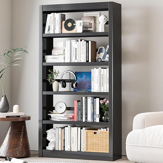 Metal Bookshelf Adjustable - 61" Tall Black Bookcase, 5 Tier Book Shelf, Toothless Assembly Book Case, Modern Bookshelfs and Bookcases for Home Office, Living Room, Bedroom, Library