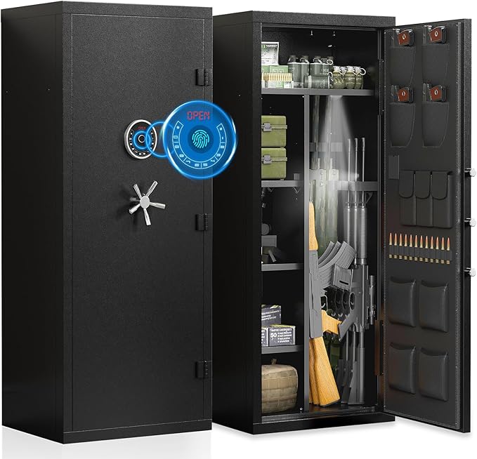 15-20 Gun Safe, Large Fingerprint Gun Safe for Rifles and Pistols, Unassembled Gun Cabinet with Adjustable Shelf & Gun Rack, Gun Safes for Home and Shotgun, Gun Cabinet with Mute Function & Dual Alarm