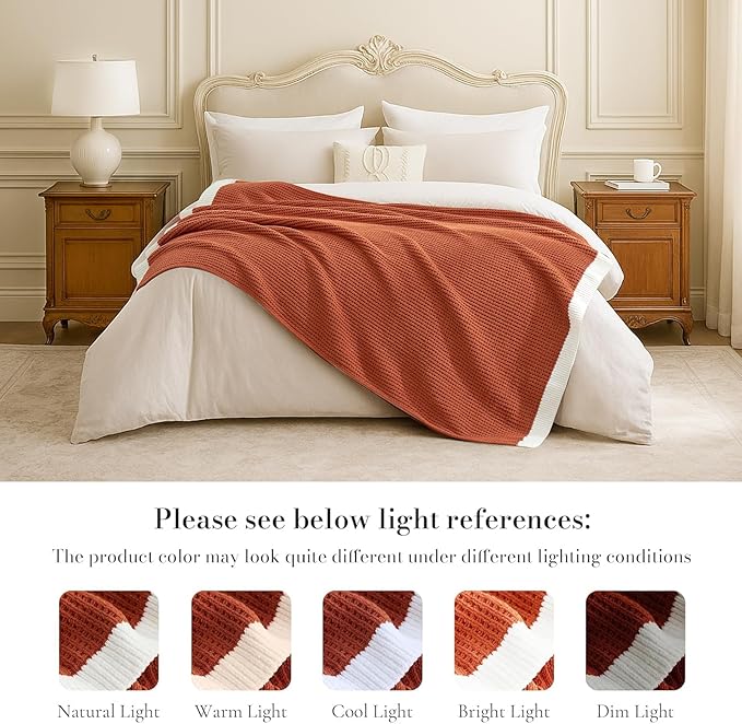 Amélie Home Waffle Throw Blanket for Couch, Soft Cozy Chenille Knit Blanket Warm Decorative Throw for Sofa, 50"x60", Burnt Orange