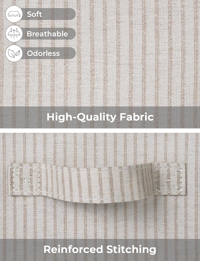 StorageWorks Storage Bins with Lids, Decorative Storage Boxes with Lid and Handles, Foldable Storage Baskets for Closet, Shelves, Stackable, Khaki Stripe, Jumbo, 3-Pack