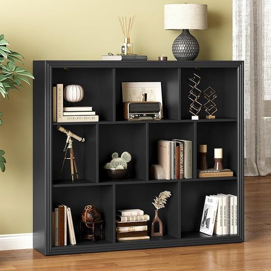 Book Shelf with 10-Cube, 43” Wide Bookshelf with Anti-Tip Device, 38” Tall Open Bookcase, Modern Display Organizer Book Case for Home Office, Entryway, Living Room, Bedroom, Study Room