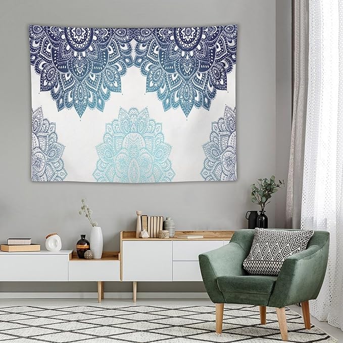 Kurtect Mandala Tapestry,Boho Eastern Geometric Stripe Abstract Design Pattern Print Tapestries for Party Beach Picnic Blankets Tablecloths Living Room Wall Deocr, 60x80 in