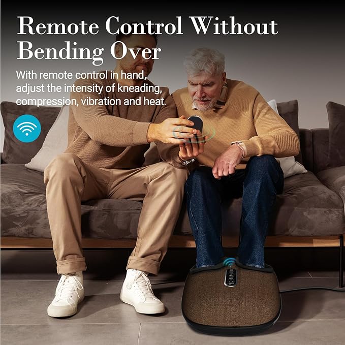 Foot Massager with Heat, FSA Eligible HSA Shiatsu Feet Massager with Remote Control, Multi-Level Compression Knead Foot Massage for Neuropathy & Plantar Fasciitis, Fits Up to 13", Gifts(Brown)