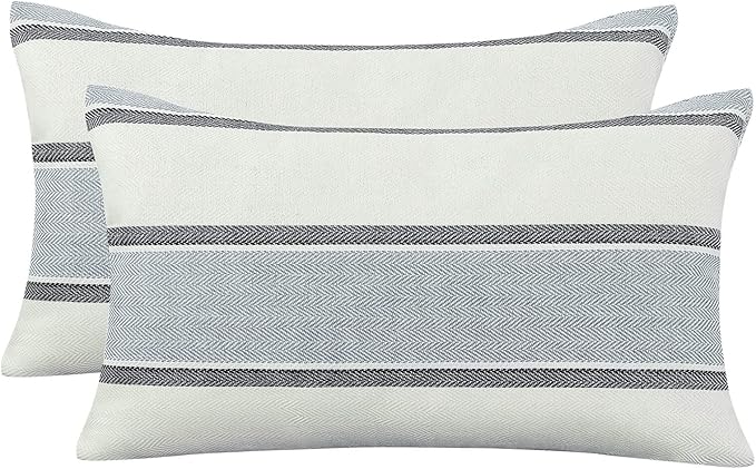 AmHoo Pack of 2 Farmhouse Linen Throw Pillow Cover Cushion Stripe Decoration Buffalo Retro Pillowcase with Hidden Zipper for Sofa Bedroom Car 12 x 20 Inch Light Gray Gray