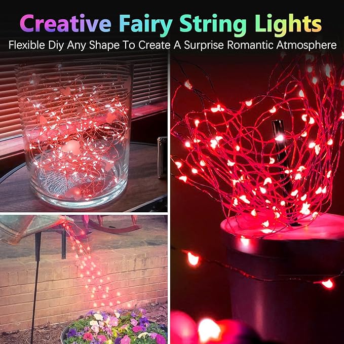 2 Pack 100LED Battery Operated Fairy Lights with Remote, 8 Modes LED String Lights with Timer, Dimmable, Memory Function, Waterproof Twinkle Lights for Outdoor Indoor Christmas Decor(Red)
