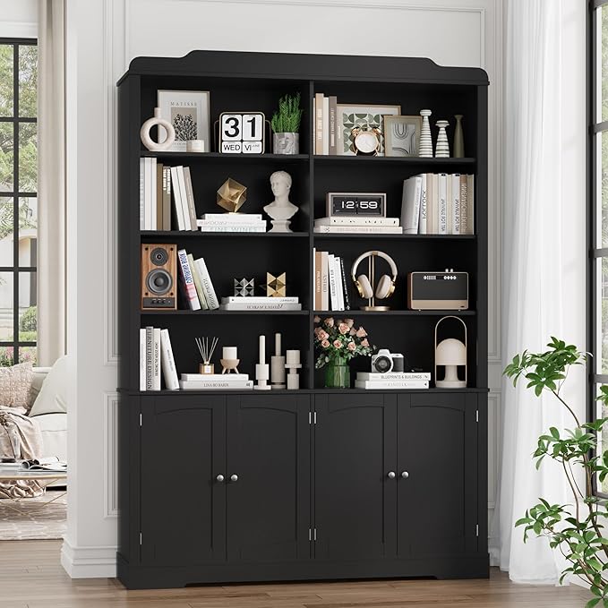 73.1" Tall Bookcase and Bookshelf, Wide Bookshelf with Doors and Adjustable Shelves, 6 Tier Large Bookshelfs with Storage, Tall Storage Cabinet for Living Room, Home Office, Black