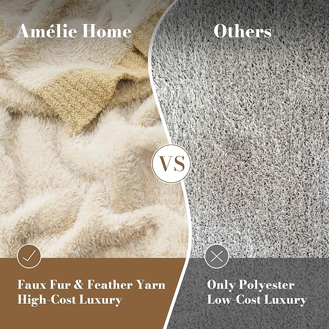 Amélie Home Knit Throw Blanket for Couch, Super Soft Cozy Fuzzy Plush Throws for Sofa, 50" x 60", Heather Beige