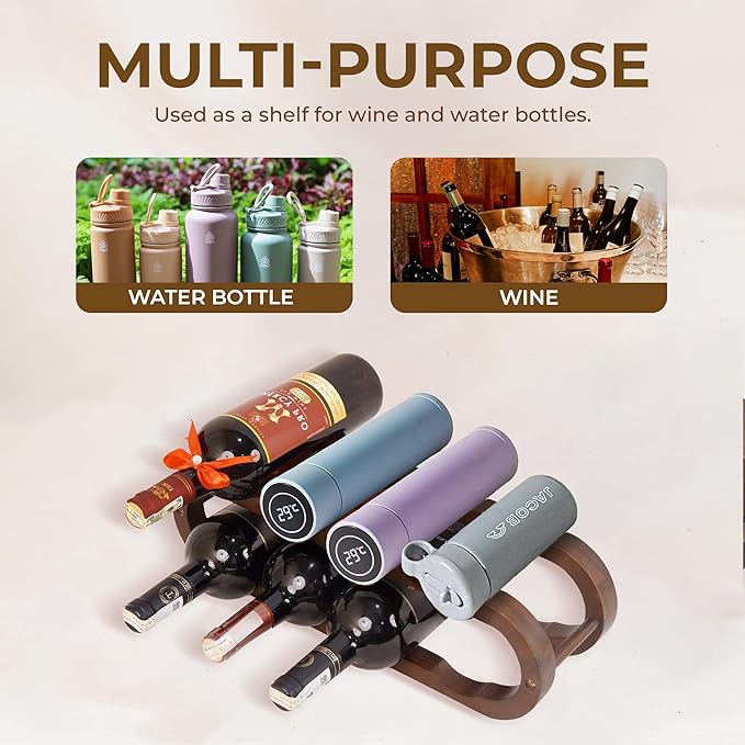 16" Walnut Wood Wine Rack, Elegant 8-Bottle Wooden Countertop Display, Modern Compact Storage Stand for Kitchen, Bar, or Dining Room Decor, Durable & Convenient