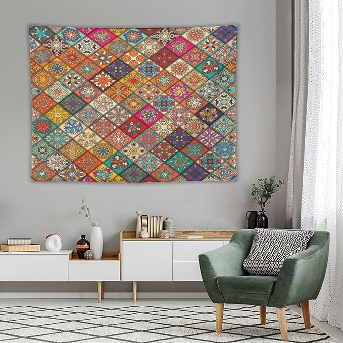 Kurtect Bohemian Tapestry,Vintage Style Colorful Geometric Stripe Abstract Pattern Tapestries for Party Beach Picnic Blankets Tablecloths Living Room Wall Deocr, 60x80 in