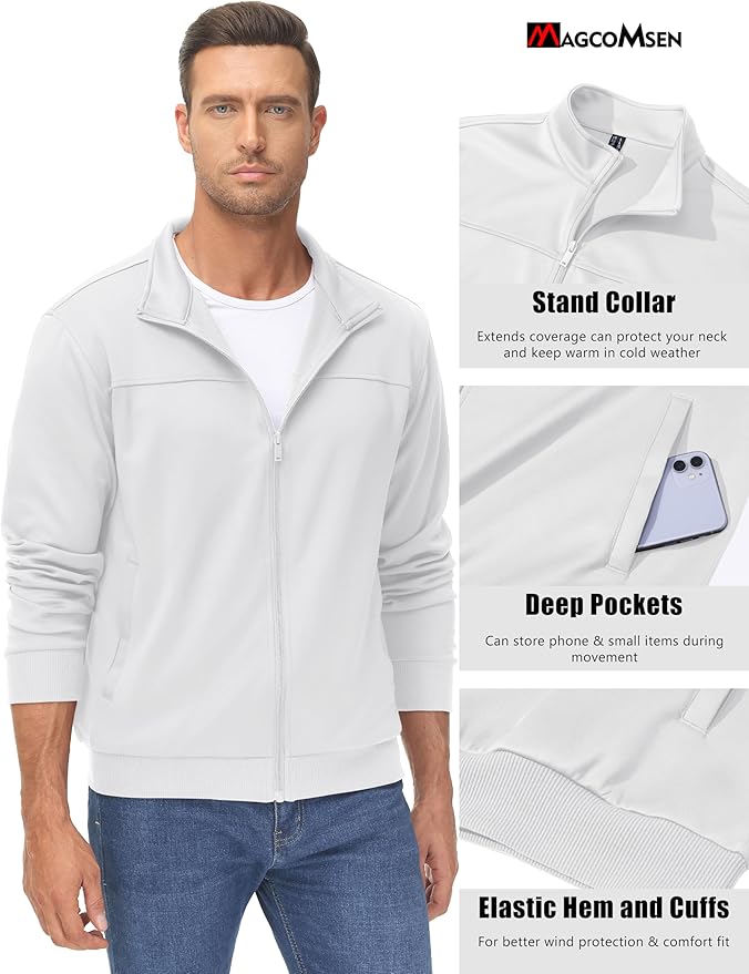 MAGCOMSEN Men's Track Jackets Lightweight Full-Zip Casual Coat Workout Running Athletic Active Jacket With Pockets
