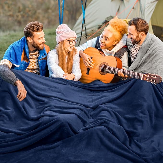 PHF Oversized King Fleece Blanket 120"x120", No Shed No Pilling Big Soft Blanket, Extra Large 10'x 10' Lightweight for Bed, Sofa Travel and Camping, Suitable for All Season, Navy Blue