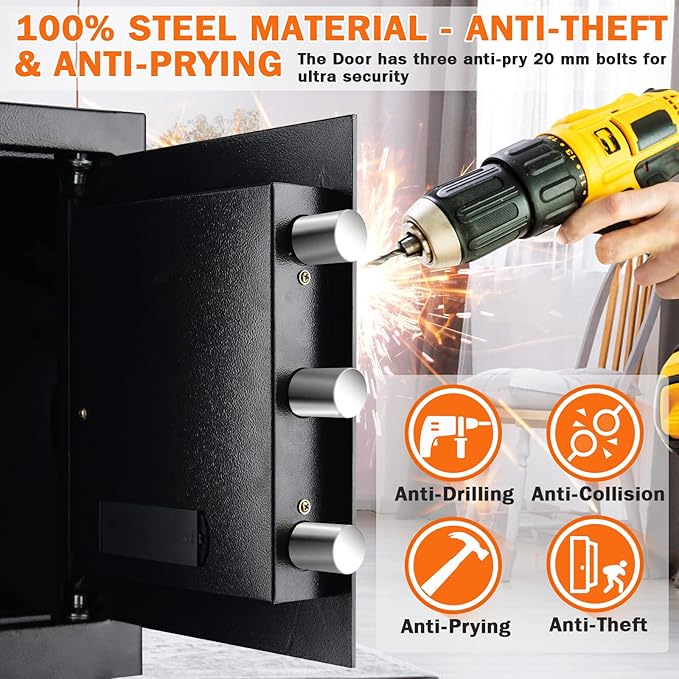 16.53" Tall Large Fire proof Safe Box for Home, 2.3 Cuft Digital Security Box with Combination Lock & Fireproof A4 Document Bag, Home Safe Fireproof Waterproof for Money Medicine Documents Valuables