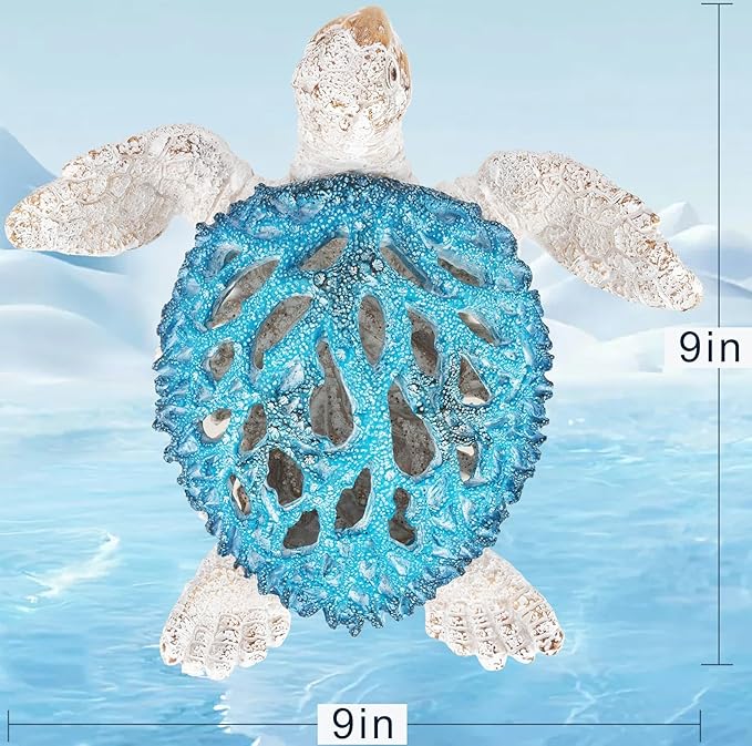 VVGIFTS Ocean Decor Sea Turtle Coral Reef Home Office Decor Sculpture Beach Coastal Tabletop Shelf Collection (Blue)