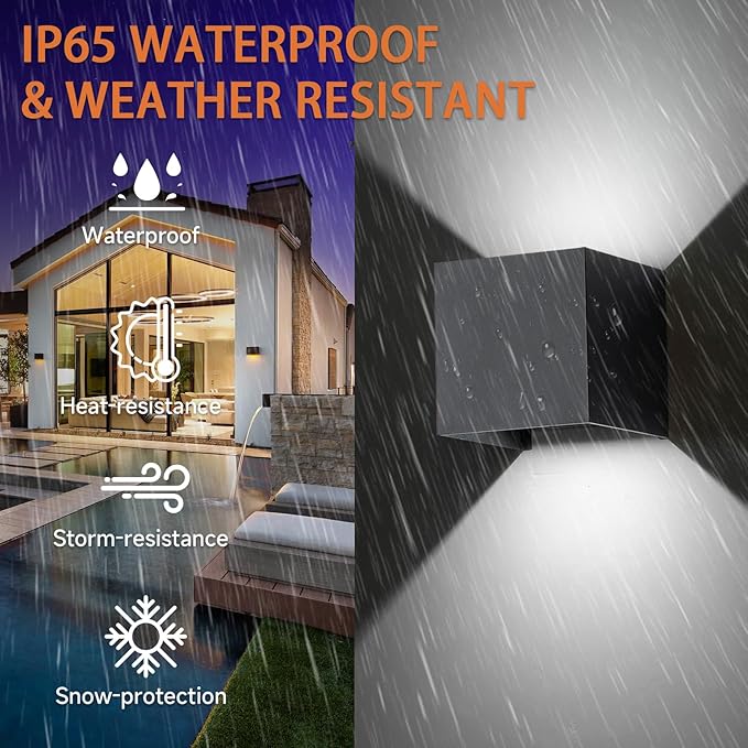 15W Outdoor Wall Light 3000K Up and Down Square LED Modern Wall Sconce Adjustable Black Porch Light IP65 Waterproof Aluminum Exterior Fixture for,Stair,Garage,Patio,Garden (2 Pack)