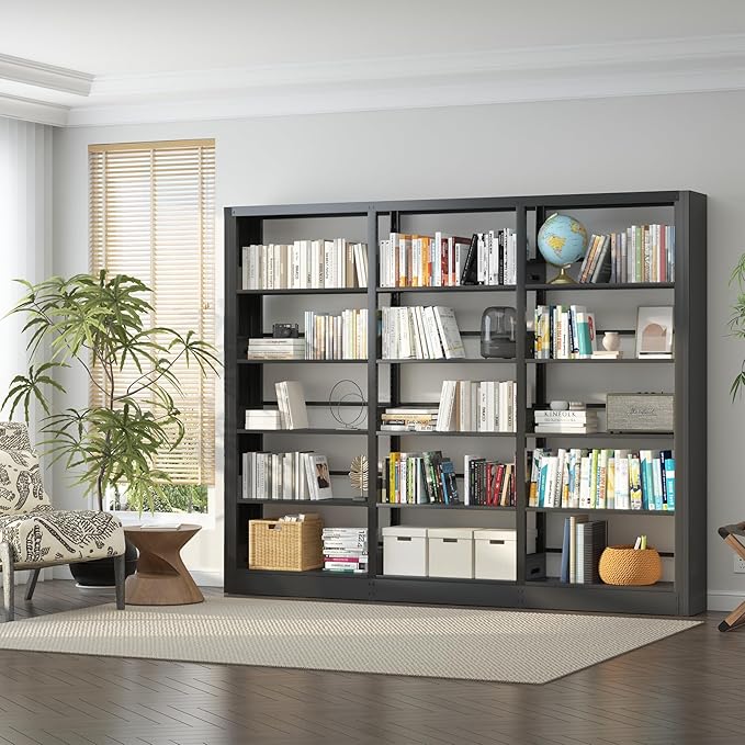 Bookshelf,5-Tier Industrial Book Shelf, White Bookcases and Bookshelfs,Tall Book Shelf Storage Organizer,Freestanding for Living Room, Bedroom,Home Office,Metal (Black, Bookshelf-3)