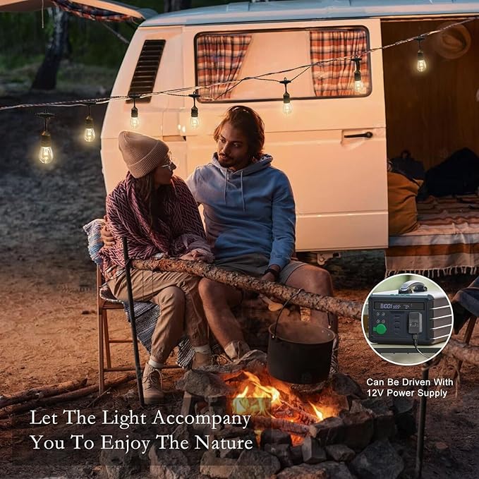 GANA Outdoor String Lights for Patio 48FT 2200K 12V Safety Voltage, LEDs with High CIR, 15 E26 Hanging Sockets, Shatterproof S14 Plastic Bulbs, IP65 Waterproof for Garden, Terrace, Outside