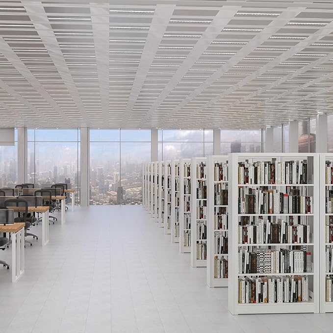 5-Tier Bookshelf, White Bookshelf with Adjustable Storage Shelves, Metal Bookshelf, 69" Tall Bookcase for Living Room, Library, Office, Bedroom, Including Book Stopper，36" Wide Bookshelf