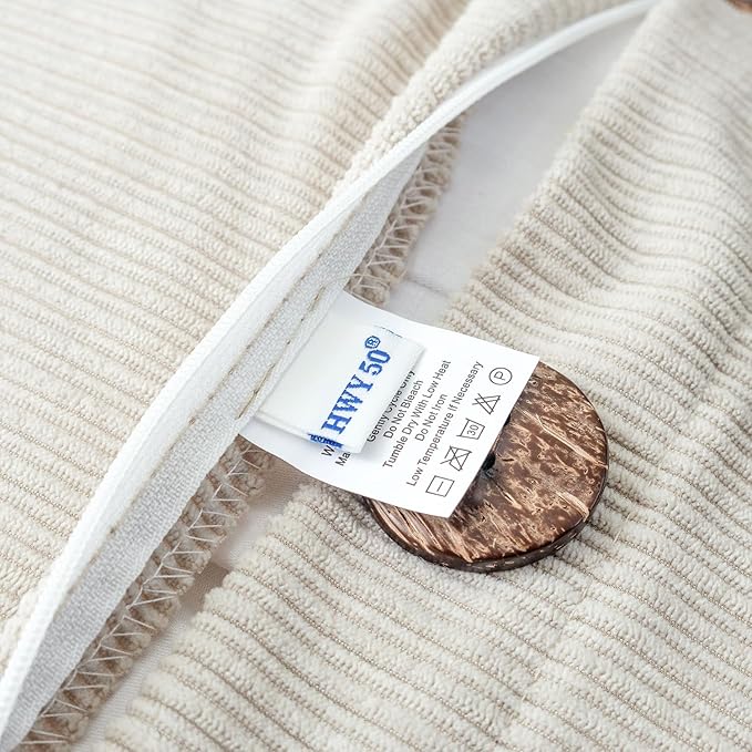 HWY 50 Beige Chenille Throw Pillow Covers 18x18 Inch with Triple Buttons, Soft Farmhouse Accent Decorative Cushion Cases for Couch Sofa Bed Living Room Bedroom Pack of 2