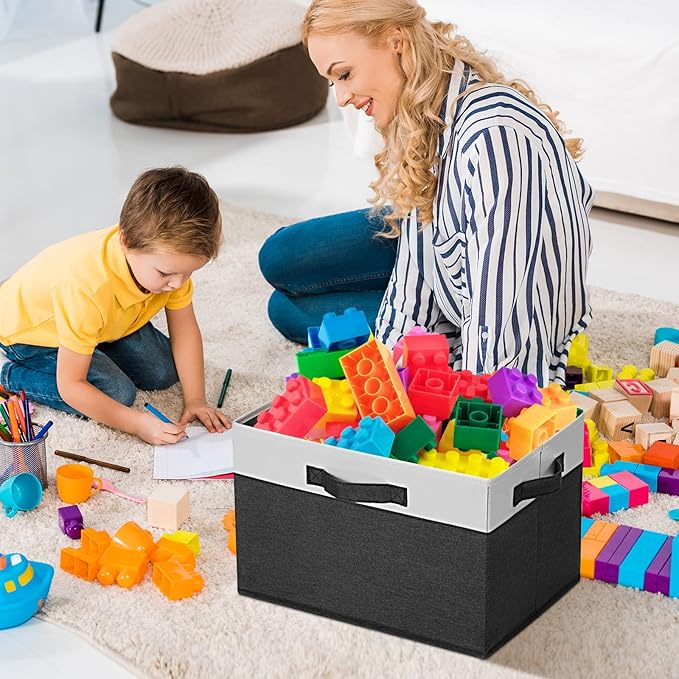 GhvyenntteS Large Storage Baskets for Shelves 6 Pack, Collapsible Fabric Storage Bins with 3 Handles, Decorative Closet Organizers and Storage bins for Clothes Blanket Beddings (Black, 15"x11"x9.6")