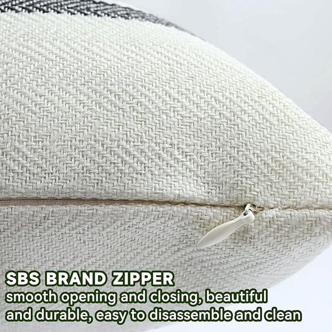 AmHoo Pack of 2 Farmhouse Linen Throw Pillow Cover Cushion Stripe Decoration Buffalo Retro Pillowcase with Hidden Zipper for Sofa Bedroom Car 12 x 20 Inch Light Gray Gray