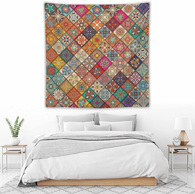 Kurtect Bohemian Tapestry,Vintage Style Colorful Geometric Stripe Abstract Pattern Tapestries for Party Beach Picnic Blankets Tablecloths Living Room Wall Deocr, 60x60 in