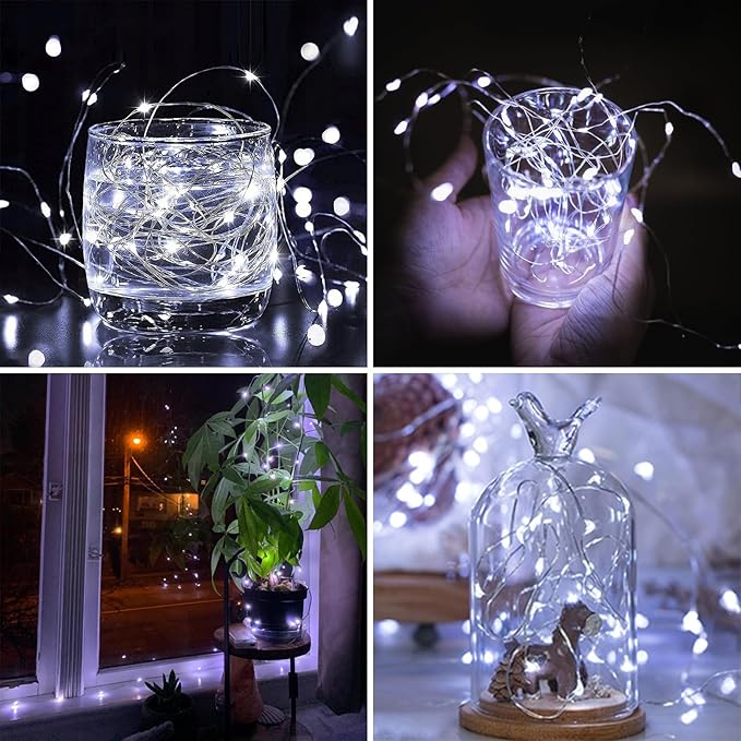 6 Pack 60LED Battery Operated Fairy Lights with Remote, 8 Modes LED String Lights with Timer, Dimmable, Memory Function, Waterproof Twinkle Fairy Lights for Outdoor Indoor Christmas Decor(Cool White)