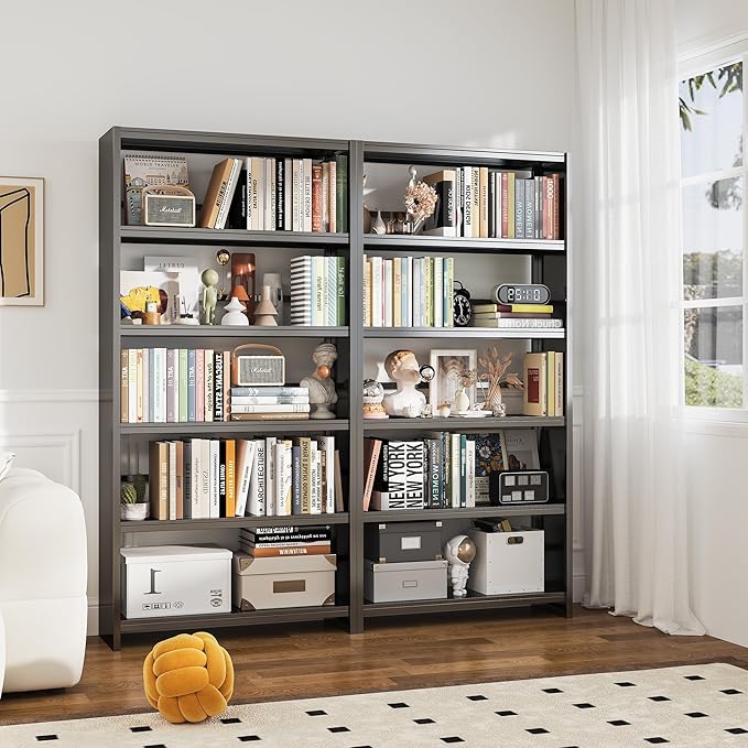 5 Tier Bookshelf, 69" Tall Bookcase, Metal Black Bookshelfs, Open Display Bookshelf for Bedroom, Living Room, Home Office, Easy Installation