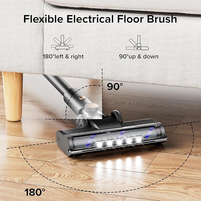 ZAFRO Cordless Vacuum Cleaner, Handheld Lightweight Stick Vacuum with LED Control Panel, 2 Cleaning Modes, Powerful Suction, Rechargeable Cordless Vacuum for Hardwood Floor, Tile, Carpet, Pet Hair