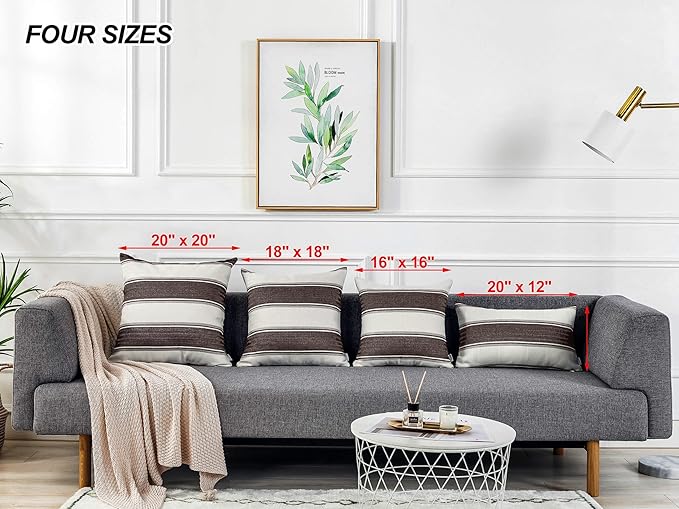 AmHoo Pack of 2 Farmhouse Linen Throw Pillow Cover Cushion Stripe Decoration Buffalo Retro Pillowcase with Hidden Zipper for Sofa Bedroom Car 12 x 20 Inch Brown