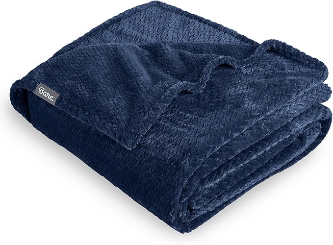 Bare Home Textured Fleece Blanket - Full/Queen - Ultra-Soft Lightweight for Bed, Sofa, and Couch - Luxury Microplush - Cozy Warm Blanket (Full/Queen, Chevron Dark Blue)