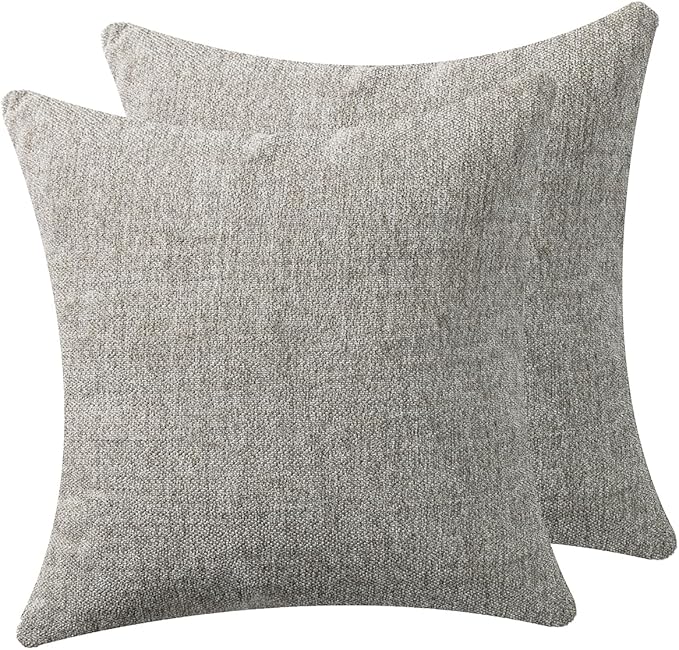 Throw Pillow with Insert 18x18 Inch Set of 2 - Modern Fall Home Decor for Living Room Sofa, Bed - Cute Square Accent Cases - Anthropologie Style Decor (Cement Gray #P1-19)