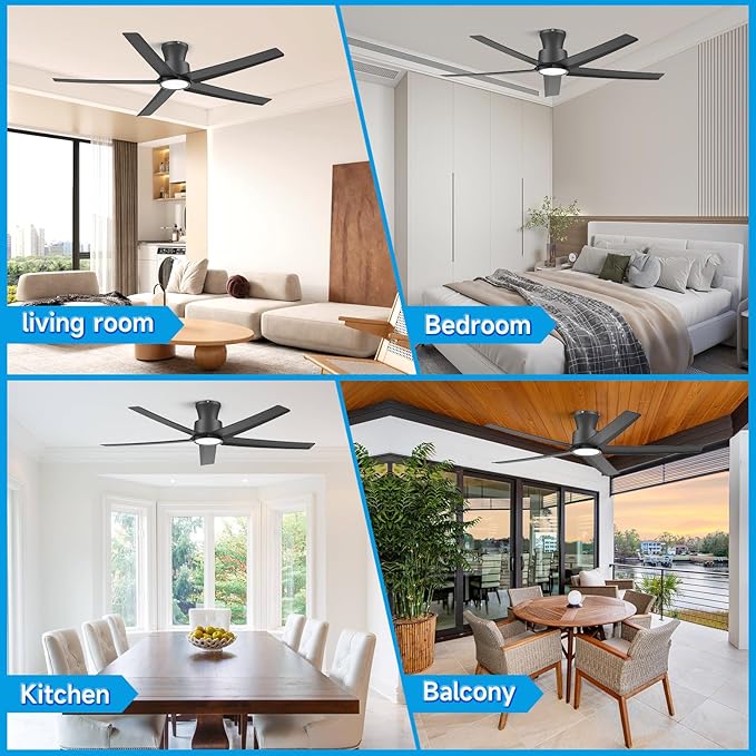 ocioc 52 inch Ceiling Fans with Lights, Large Air Volume Ceiling Fans with Reversible Quiet DC Motor and Remote 2 Pack (Black)