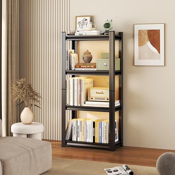 Book Shelf 4-Tier Heavy Duty Adjustable, Tall Metal Bookcase, Black Storage for Library Bedroom (63" H * 35.4" W * 11.8" D)