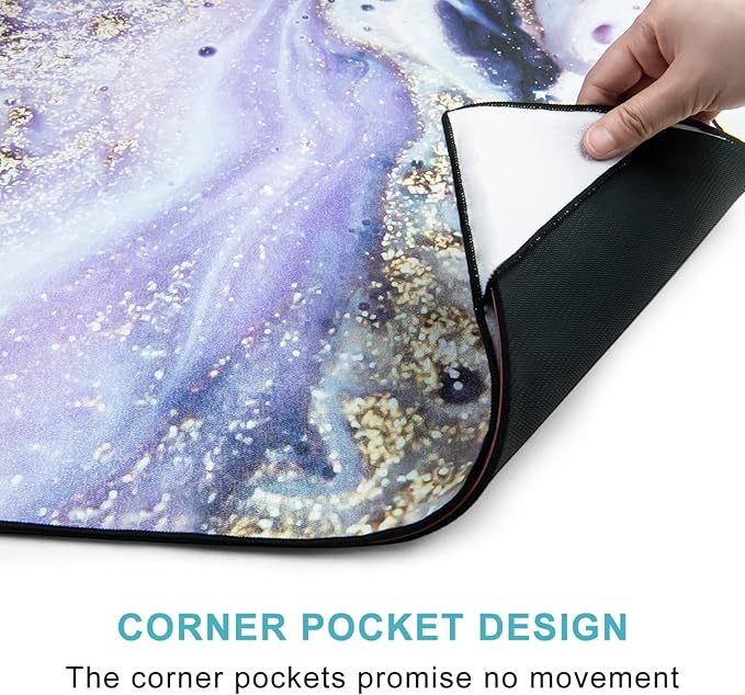 QiyI Yoga Mat Towel with Corner Pockets, Non Slip Sweat Absorbent Hot Yoga Towels, Soft Yoga Blankets with Travel Bag, Skidless Mat Cover for Workout, Gym, Fitness - 74"x26", Purple Gold Marble