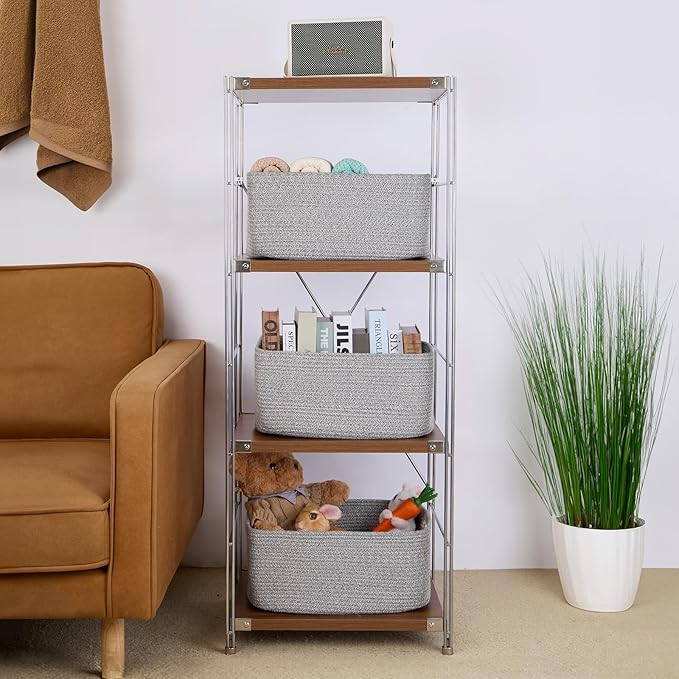 Large Storage Baskets for Shelves, Closet Organizers Bins for Clothes Blanket Towels, Baby Nursery, Toy Baskets Box, Woven Rope Baskets, 17 x 13 x 7.5”, 2 Packs Mixed Gray