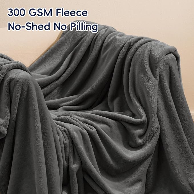 PHF Ultra Soft Fleece Blanket Queen Size, No Shed No Pilling Luxury Plush Cozy 300GSM Lightweight Blanket for Bed, Couch, Chair, Sofa Suitable for All Season, 90" x 90", Dark Gray