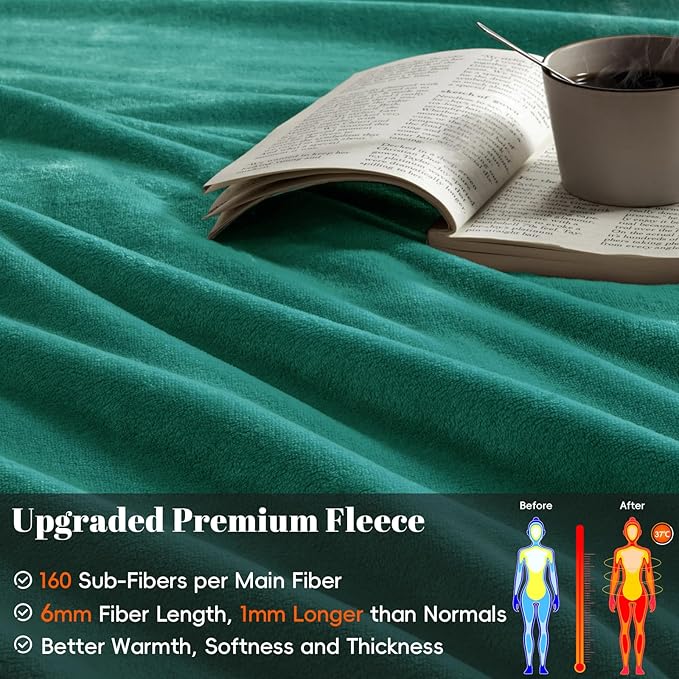 PHF Ultra Soft Fleece Blanket Queen Size, No Shed No Pilling Luxury Plush Cozy 300GSM Lightweight Blanket for Bed, Couch, Chair, Sofa Suitable for All Season, 90" x 90", Teal Green