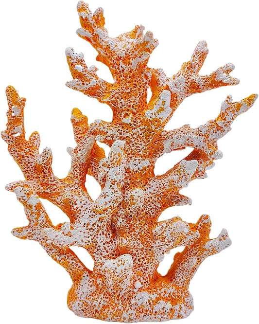 Beach Coastal Decor Coral Reef Home Decor Coral Statue Sculpture Home,Desk,Bathroom,Desktop Shelf Statue,Marine Themed Gifts (Golden Orange Coral)