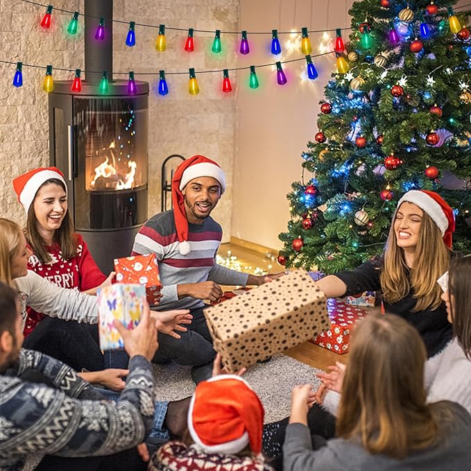 Abeja 50Ft ST38 Outdoor String Lights, Multicolor Patio Lights with 25+2 ST38 Edison Colorful Bulbs, LED Shatterproof Colorful String Lights for Outside Bistro Christmas Patio Party Decorations