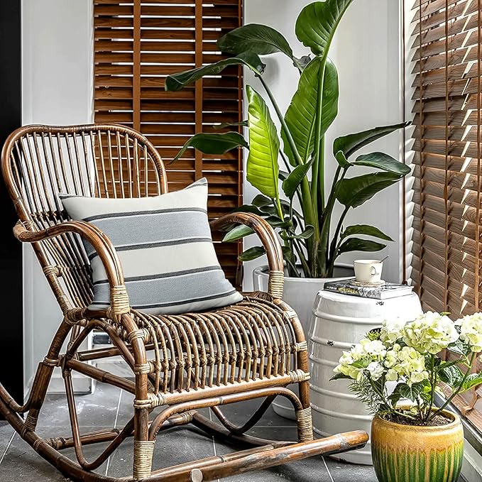 AmHoo Pack of 2 Farmhouse Linen Throw Pillow Cover Cushion Stripe Decoration Buffalo Retro Pillowcase with Hidden Zipper for Sofa Bedroom Car 18 x 18 Inch Light Gray Gray