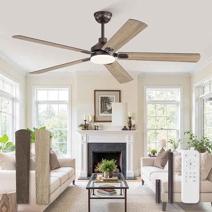 ZMISHIBO 60" Ceiling Fans with Lights, Oil Bronze Farmhouse Ceiling Fan with Remote, Rustic Indoor Ceiling Fan with Dual Finish Blades, Quiet & Strong Motor, Bright LED Light.