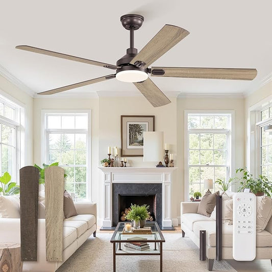 ZMISHIBO 60" Ceiling Fans with Lights, Oil Bronze Farmhouse Ceiling Fan with Remote, Rustic Indoor Ceiling Fan with Dual Finish Blades, Quiet & Strong Motor, Bright LED Light.