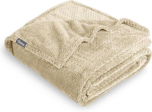Bare Home Textured Fleece Blanket - Full/Queen - Ultra-Soft Lightweight for Bed, Sofa, and Couch - Luxury Microplush - Cozy Warm Blanket (Full/Queen, Chevron Oyster)