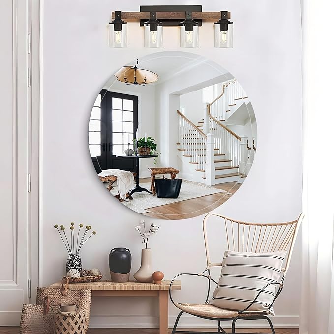 32" Frameless Beveled Round Mirror with 1" Edge for Bathroom, Entryways, Vanity, Wall Decor