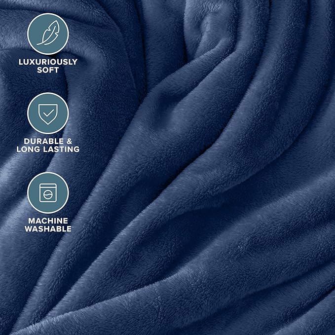Bare Home Fleece Blanket - Full/Queen - Ultra-Soft Lightweight for Bed, Sofa, and Couch - Luxury Microplush - Cozy Warm Blanket (Full/Queen, Dark Blue)