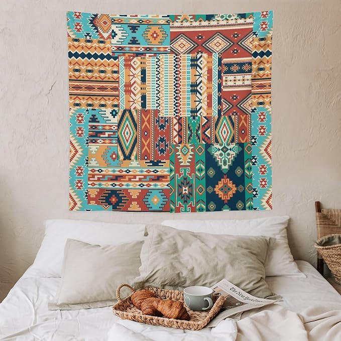 Kurtect Aztec Tapestry,Southwestern Tribal Native American Vintage Abstract Pattern Tapestries for Party Beach Picnic Blankets Tablecloths Living Room Wall Deocr, 60x60 in